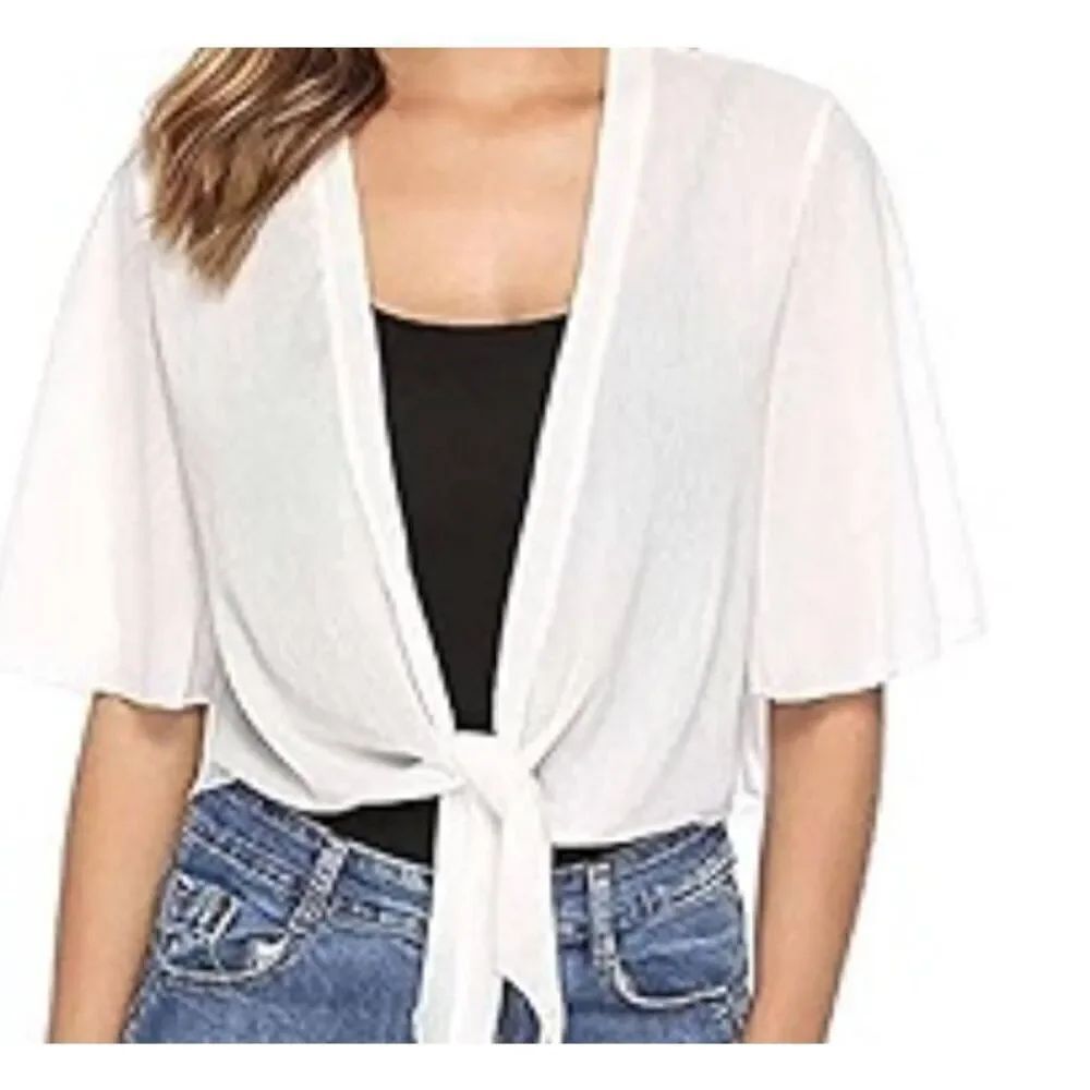 No brand white medium 1/2 sleeved open front cardigan (PF)